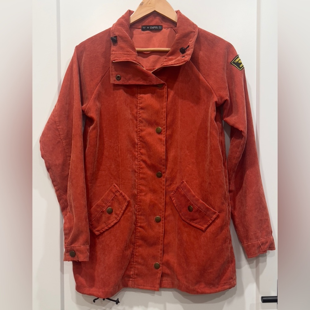 Zara Burnt Orange Corduroy Utility Jacket Sz S